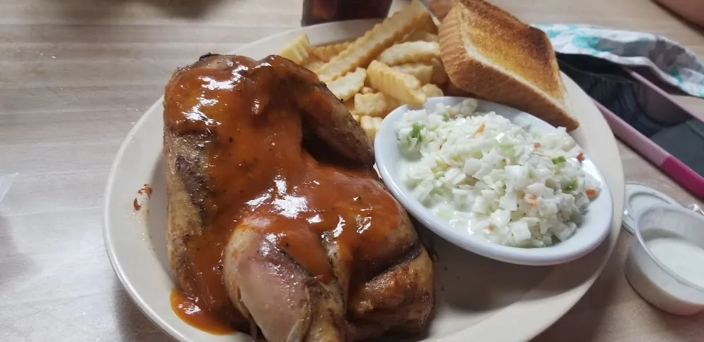 BBQ Chicken Mayo Slaw French Fries and Texas Toast
