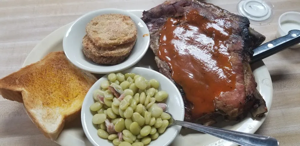 BBQ Ribs Lima Beans Fried Green Tomatos and Texas Toast